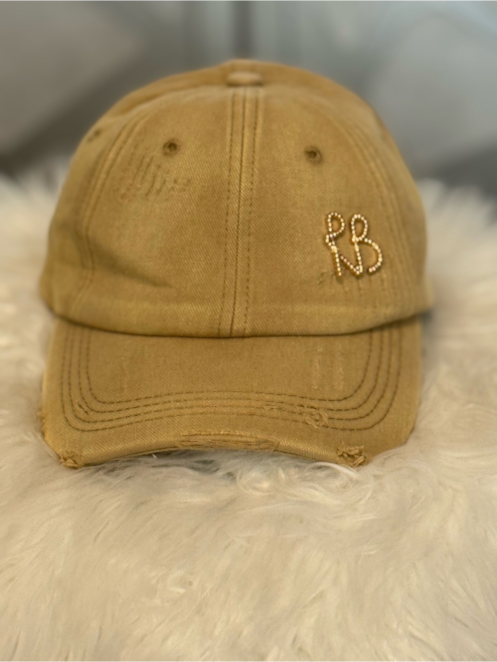 New Arrivals! Fashion Distressed Tan Baseball Cap with RB Logo